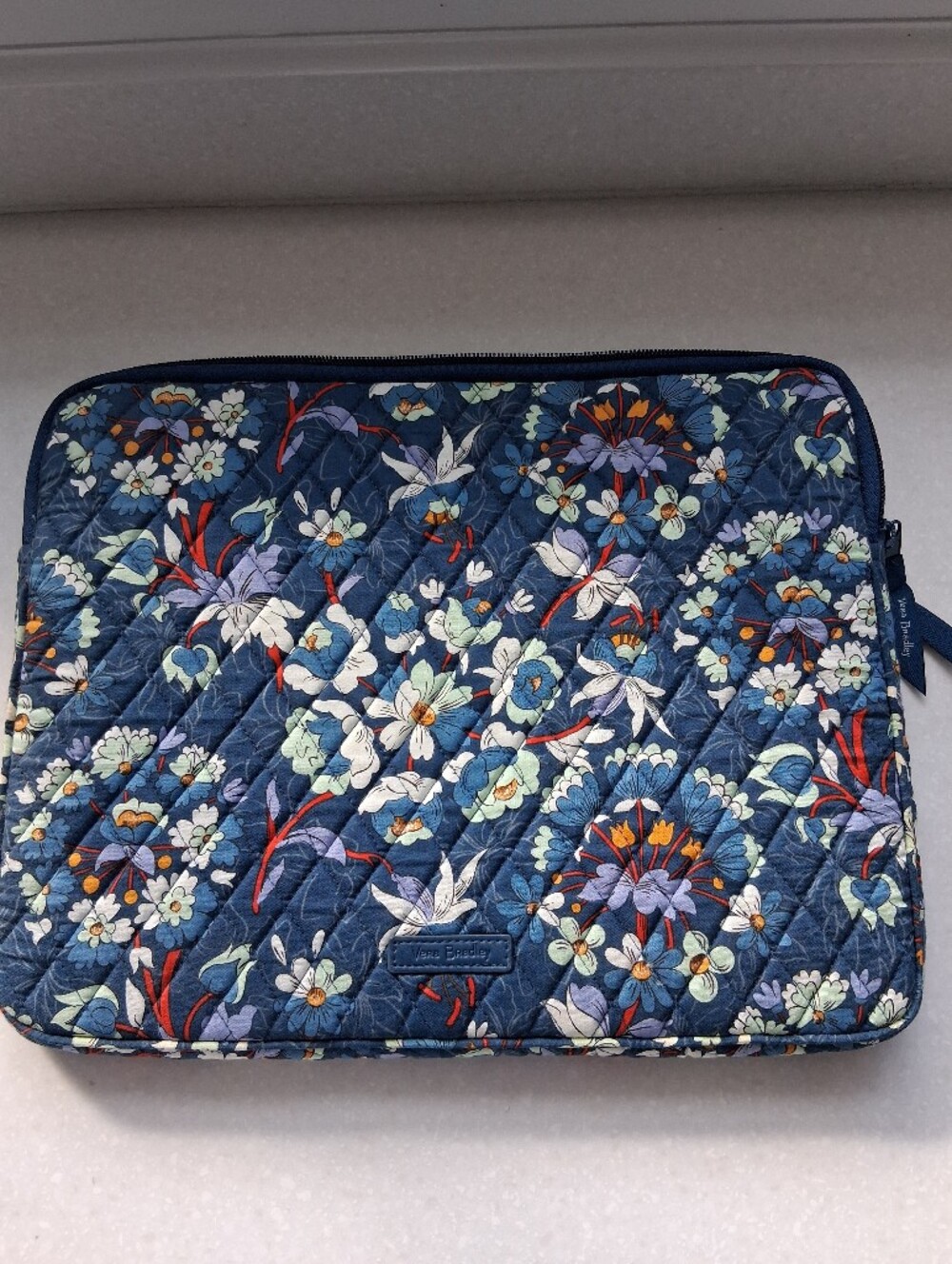 Vera Bradley Navy Floral Quilted Laptop Sleeve In Floral Bursts